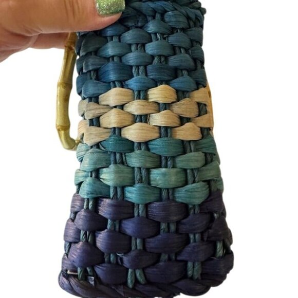 Handwoven Multi-Color Wicker Tote With Bamboo Handles & Zippered Interior - Picture 9 of 9